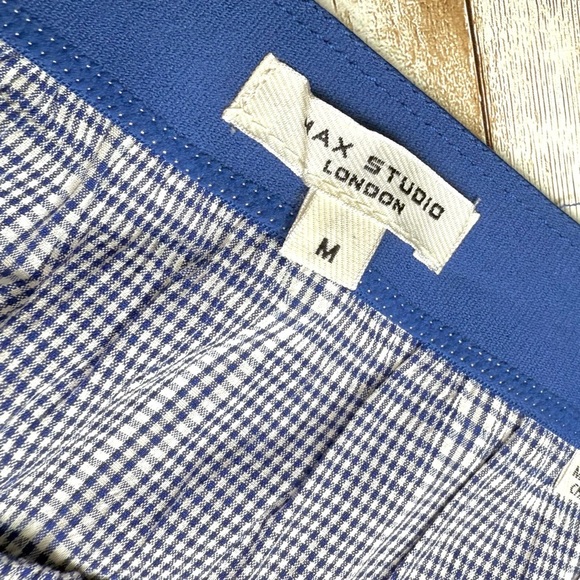 Max Studio Blue and White Gingham Tiered Mini Skirt with Ruffles Medium - Picture 3 of 6